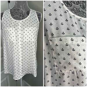 Fun 2 Fun Sleeveless Blouse Shirt Women's Anchor Print Nautical Top Women’s Med